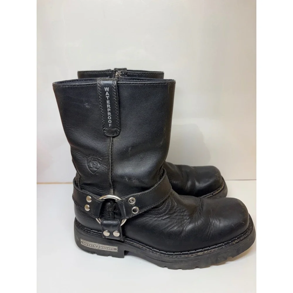 Ariat Mens 8.5D Black Leather Metal Mounts Harness Motorcycle Boots 10002579